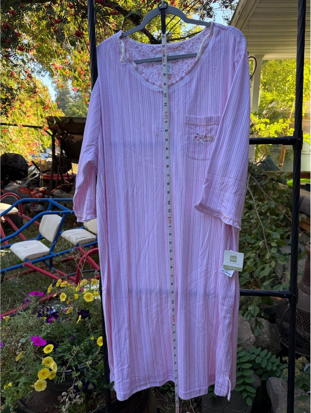 Karen Neuburger Plus Size 2X Pink Striped Sleepwear Robe with Floral Trim